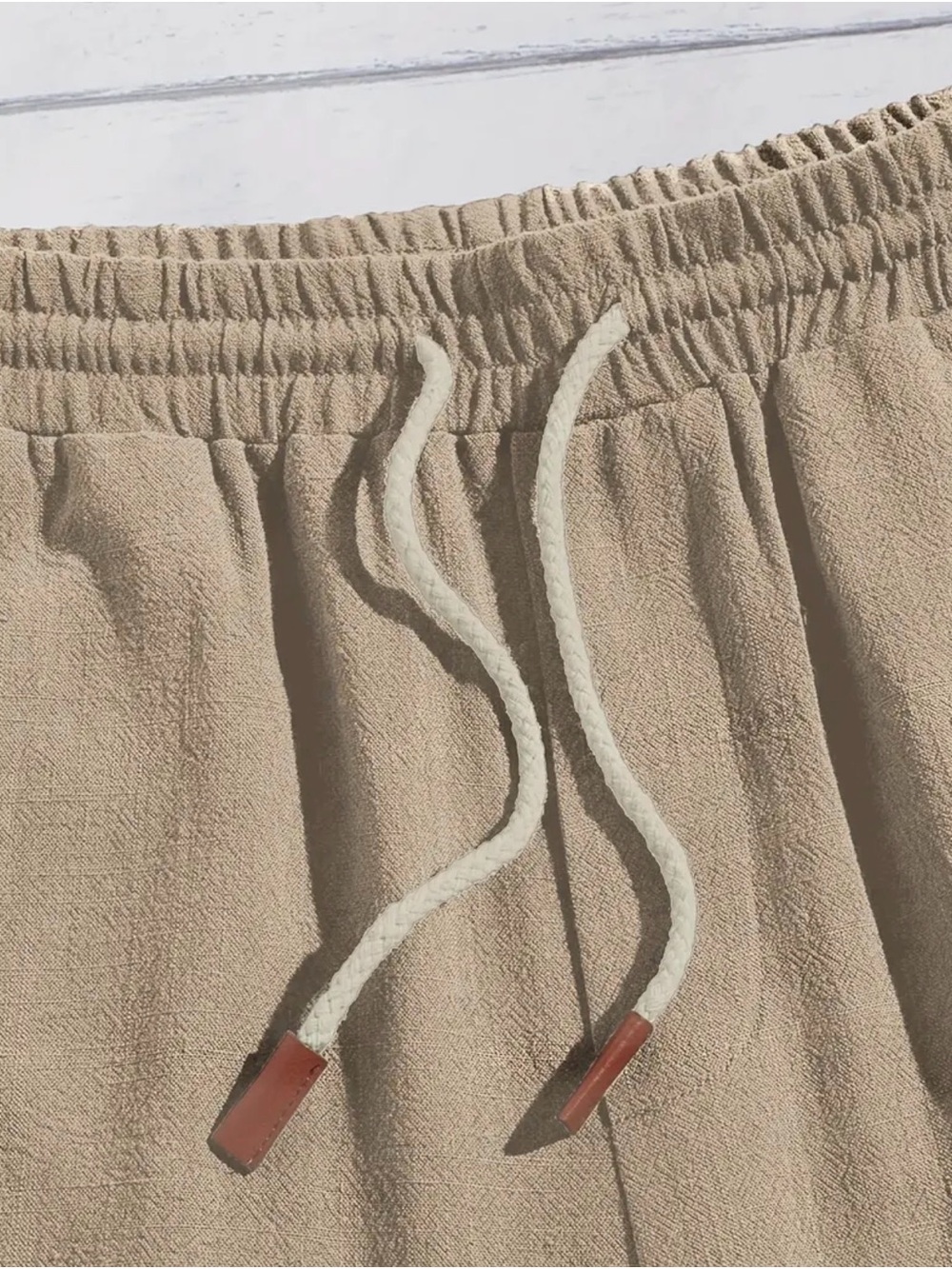 Men's Casual Drawstring Shorts in Beige - Picture 4 of 4